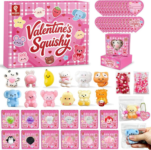 24-Pack Mini Taba Squishy Toys with Gift Box and Valentine Cards
