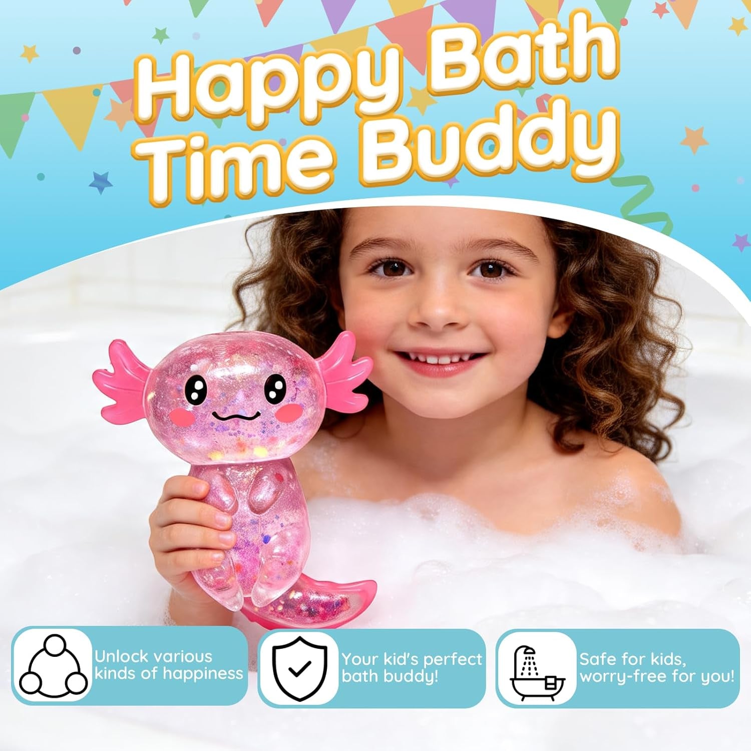 Squishilo Pink Glitter Axolotl Squishy – Soft Sensory Squeeze Toy