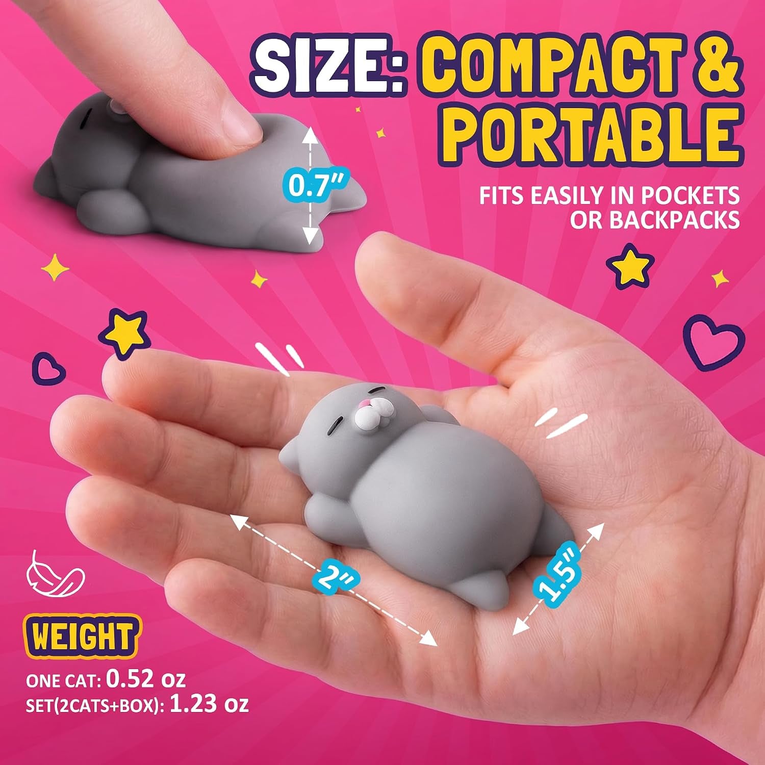 Squishy Cat Set - 2" Soft Silicone Kawaii Kitties, Top Stress Relief Toy 2026 Unique Gifts for Teens Kids Women Men Adults Best Teenage Girls Teen Boy Tween Christmas Stocking Stuffers Idea