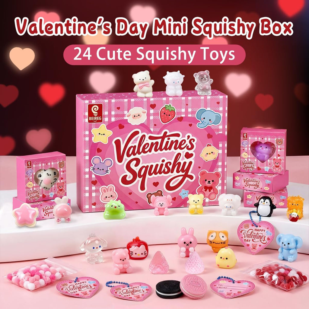 24-Pack Mini Taba Squishy Toys with Gift Box and Valentine Cards