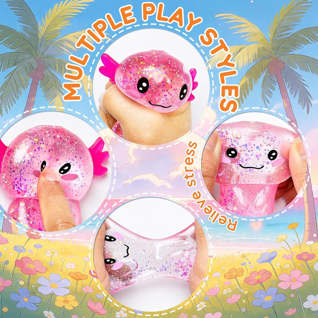 Squishilo Pink Glitter Axolotl Squishy – Soft Sensory Squeeze Toy