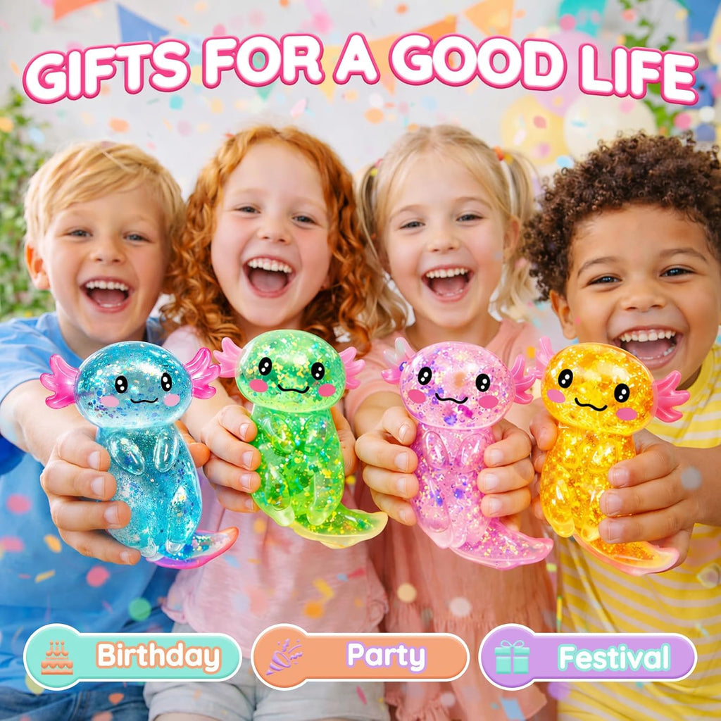 Squishilo Pink Glitter Axolotl Squishy – Soft Sensory Squeeze Toy