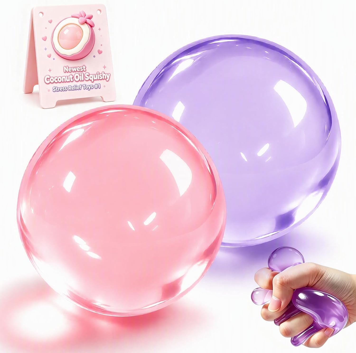 Coconut Oil Squishy Fidget Toys,Slow Rise Squeeze Toys for Stress Relief | Purple Coconut Oil Stress Ball,Slow Rising Squishy Toys,Squeezy Sensory Toys,Stress Anxiety Party Favors Gift for Adults Kids