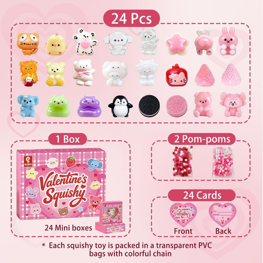 24-Pack Mini Taba Squishy Toys with Gift Box and Valentine Cards