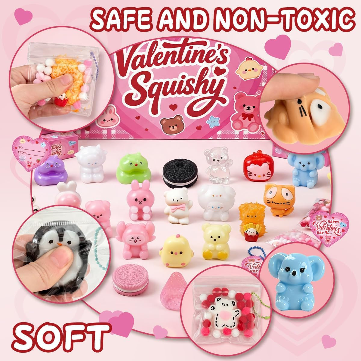 24-Pack Mini Taba Squishy Toys with Gift Box and Valentine Cards