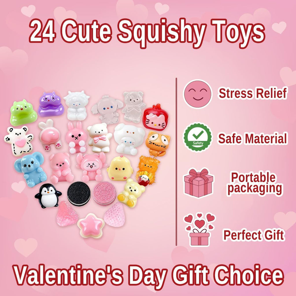 24-Pack Mini Taba Squishy Toys with Gift Box and Valentine Cards