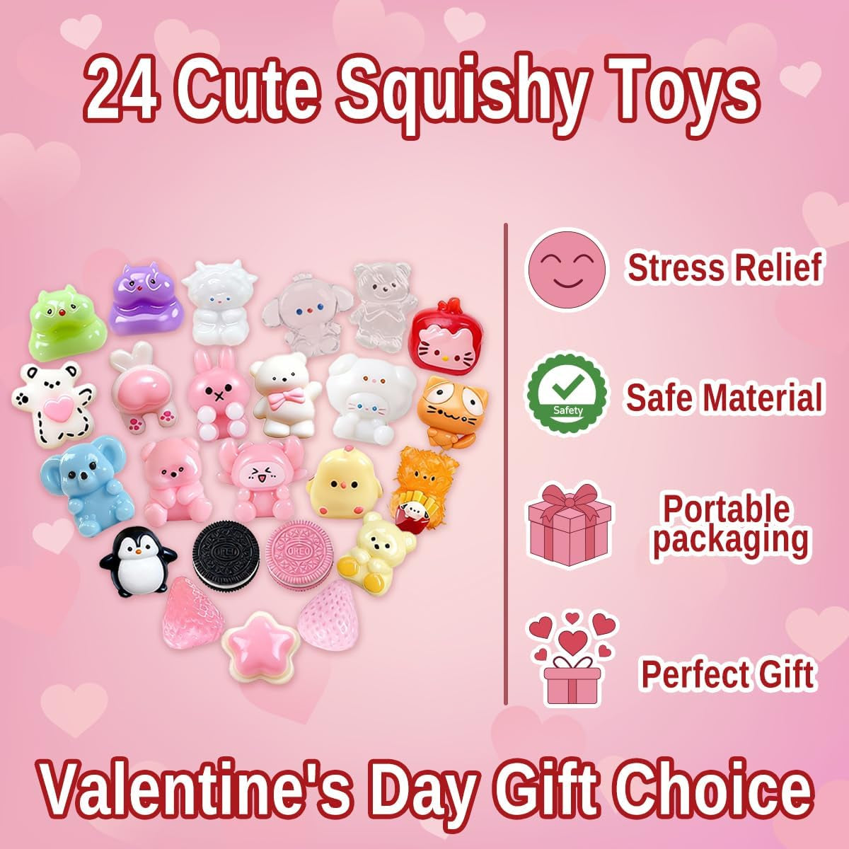 24-Pack Mini Taba Squishy Toys with Gift Box and Valentine Cards