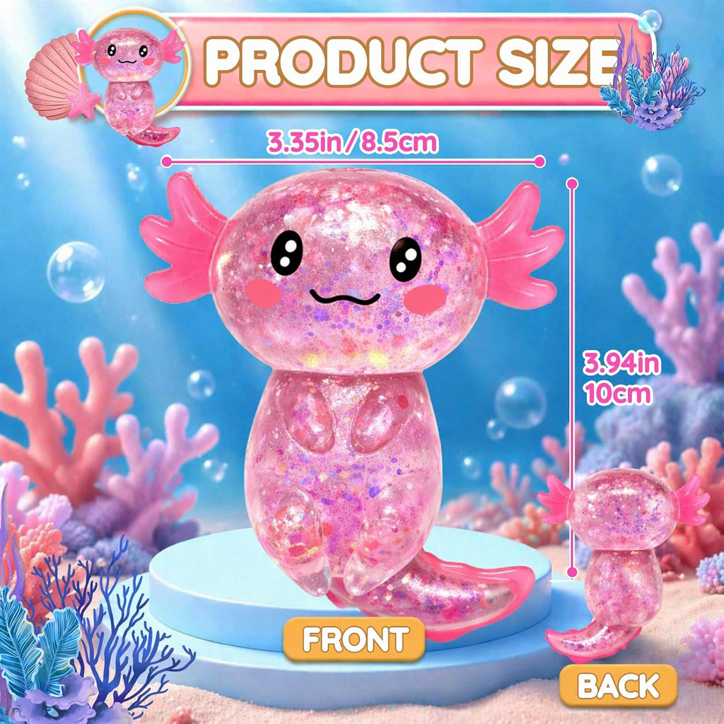 Squishilo Pink Glitter Axolotl Squishy – Soft Sensory Squeeze Toy